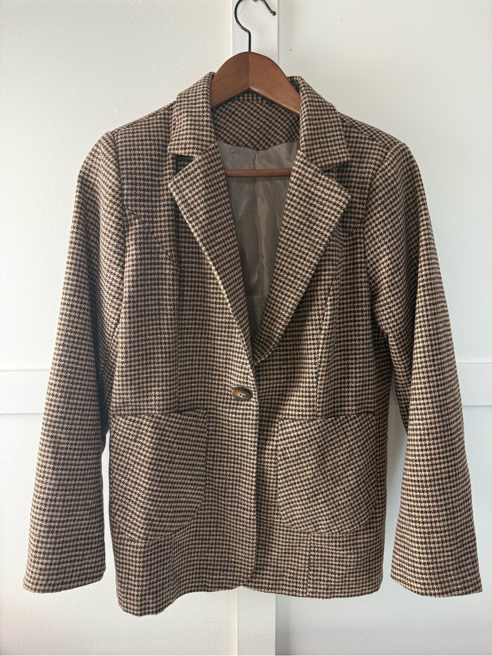 Brown Houndstooth Oversized Blazer Jacket Soft Fabric